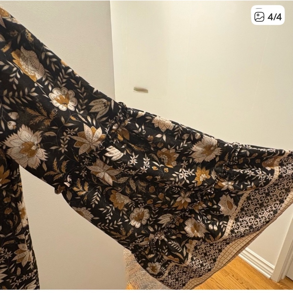 lovestitch Black Floral Boho Blouse with Cream & Gold Accents - Picture 4 of 4